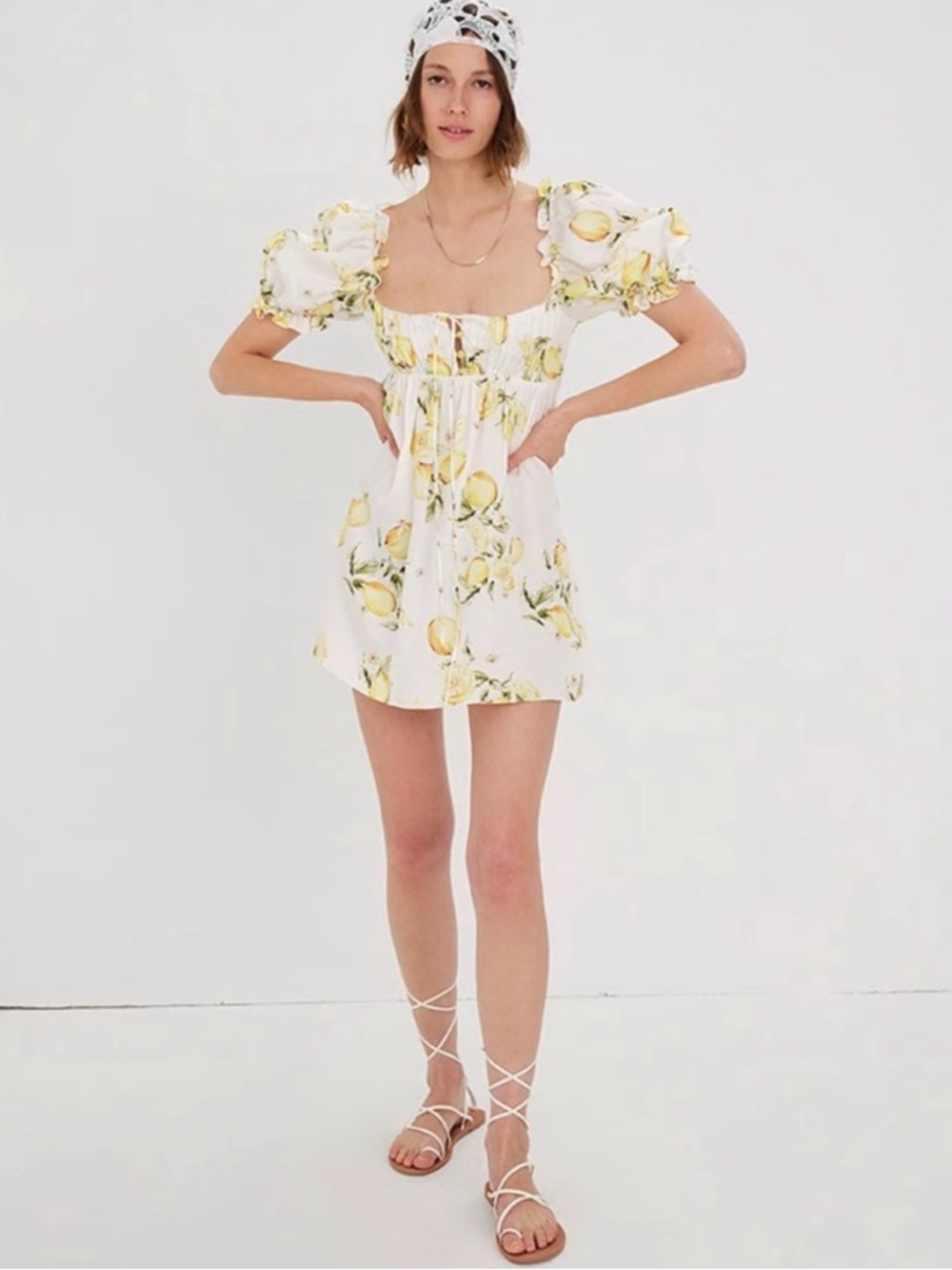 VICTORIA’S SECRET | For Love & Lemons - White Lemon-Print Puff Sleeve Mini Dress